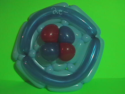 Balloon model portraying a helium atom.
